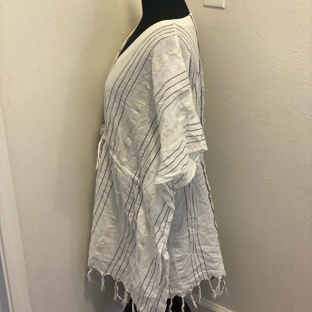 2 FOR $20 Lascana White Tunic Coverup Fringe Metallic Size 8 10 M - Picture 2 of 6